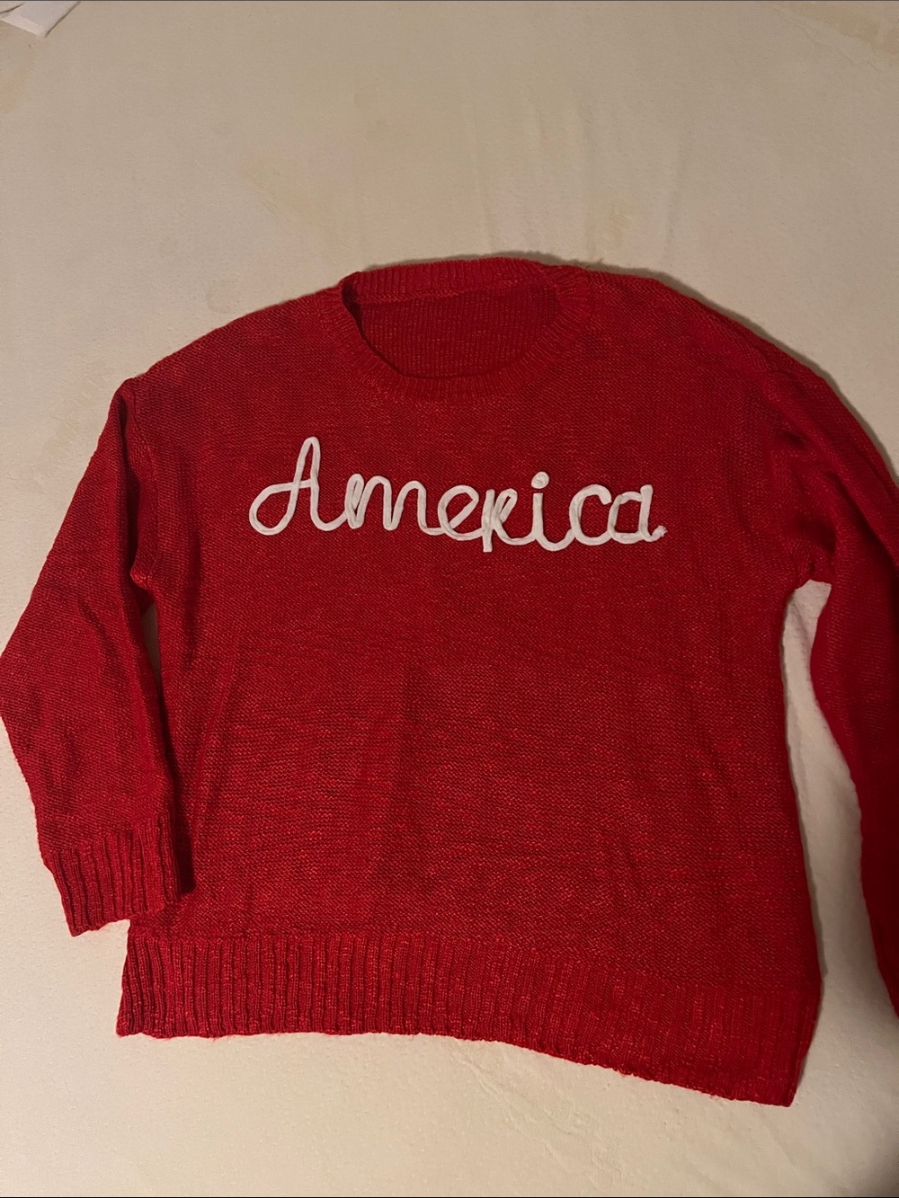 Women's Red Crewneck Sweater with 'America' Script